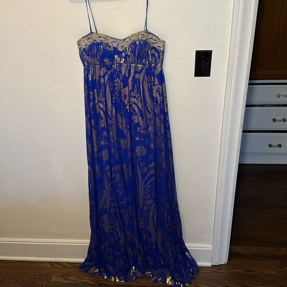Strapless Blue and Gold Gown / Prom Dress